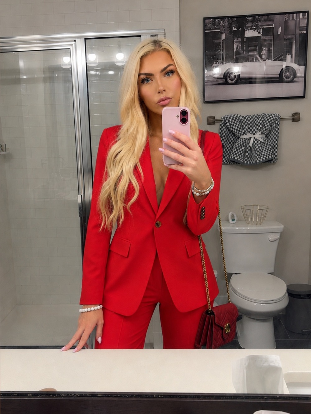 Topshop Red Tailored Pantsuit Jacket & Trousers